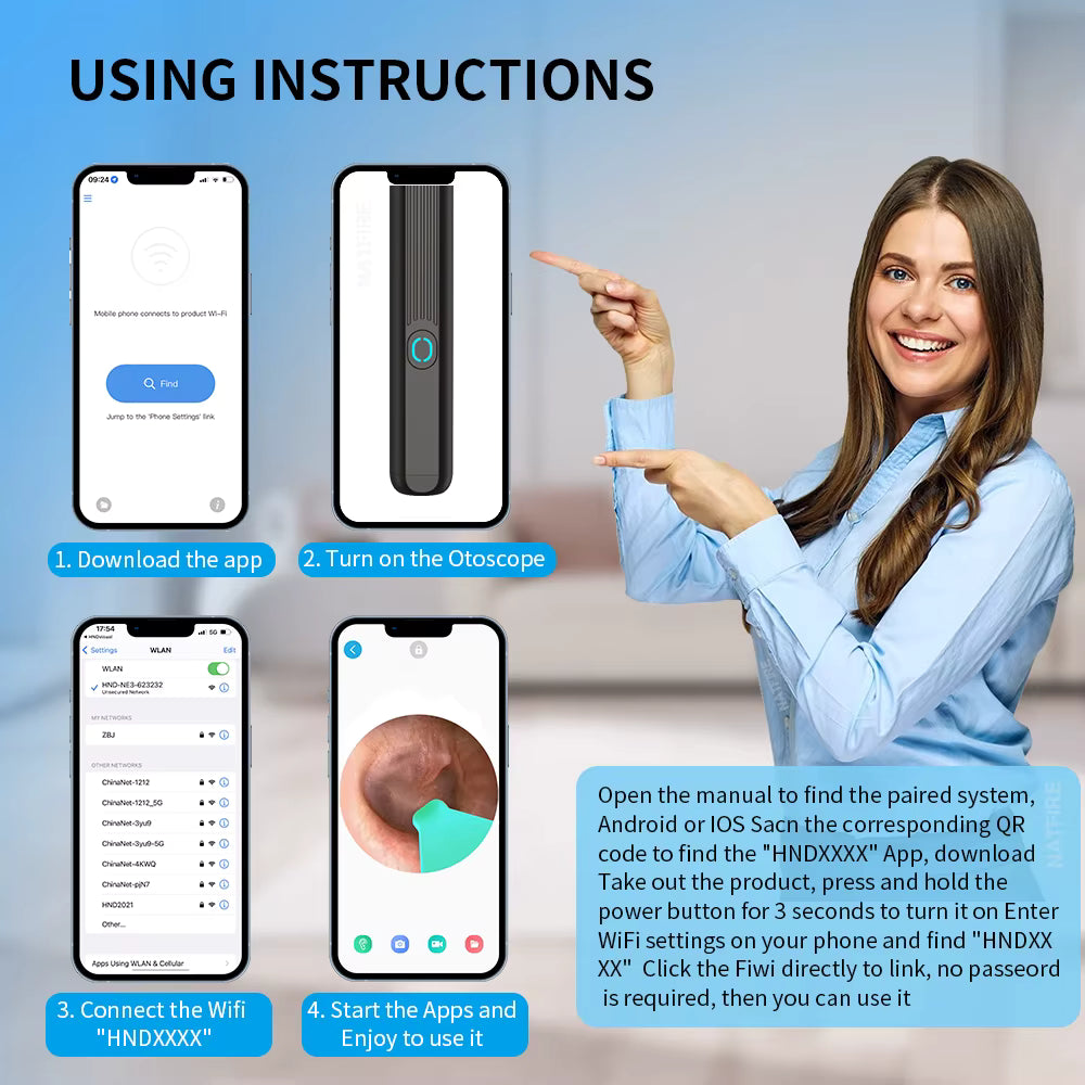 Smart Visual Ear Cleaner with HD Camera – Wireless Ear Wax Removal Otoscope with 6 LED Lights, USB-C Charging, iPhone & Android Compatible