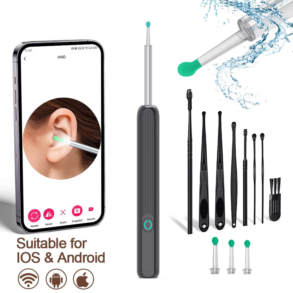Smart Visual Ear Cleaner with HD Camera – Wireless Ear Wax Removal Otoscope with 6 LED Lights, USB-C Charging, iPhone & Android Compatible